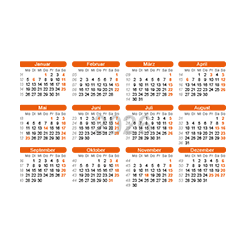 Vorschaubild für ein orangenes Kalendarium eines Taschenkalenders im Querformat.